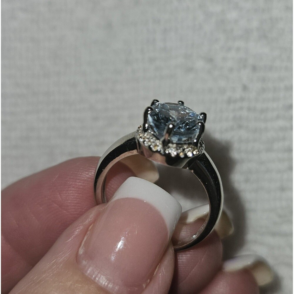 Gorgeous Womens Sterling Silver Blue Topaz White Topaz Size 7 Designer Ring - Picture 5 of 8